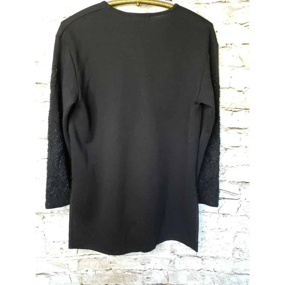 Woman's Theomiles  Black sweater with beaded sleeves sz M